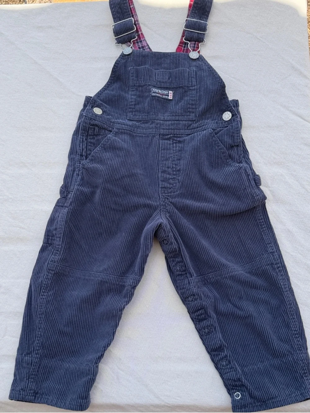 OshKosh B'gosh Dark Navy Corduroy Kids Overalls flannel lining
